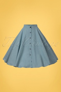 Rock N Romance - The Beverly Button swingrok in chambray blauw 2