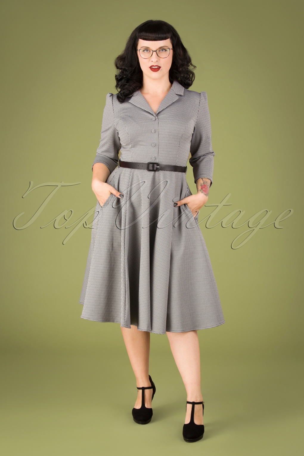 TopVintage exclusive ~ 50s Page Swing Dress in Black and White