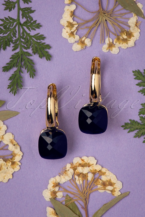 Day&Eve by Go Dutch Label - 50s Eleanor Earrings in Dark Blue and Gold