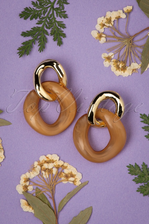 Day&Eve by Go Dutch Label - 50s Rosy Earrings in Gold and Brown