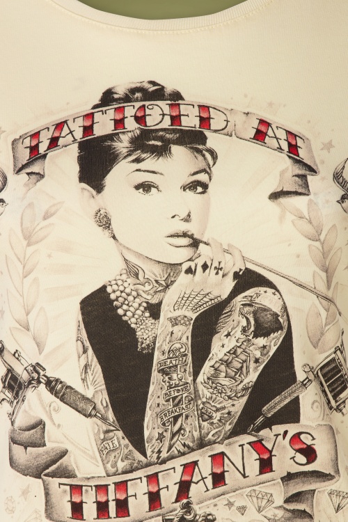 Rumble59 - T-shirt Tattoed At Tiffany's Années 50 en Blanc Cassé 3