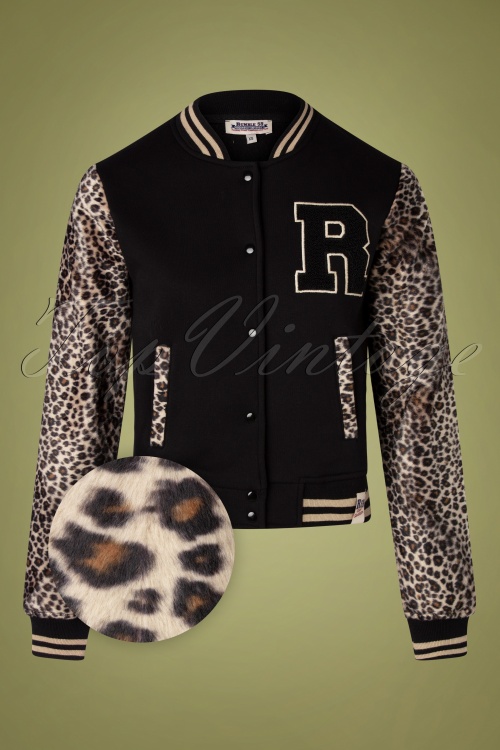 Rumble59 - 50s College Sweat Jacket in Leopard and Black 2