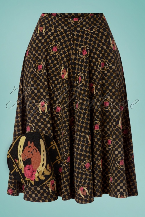 Blutsgeschwister - 60s Wooden Heart Circle Skirt in Fiona Fortuna Black
