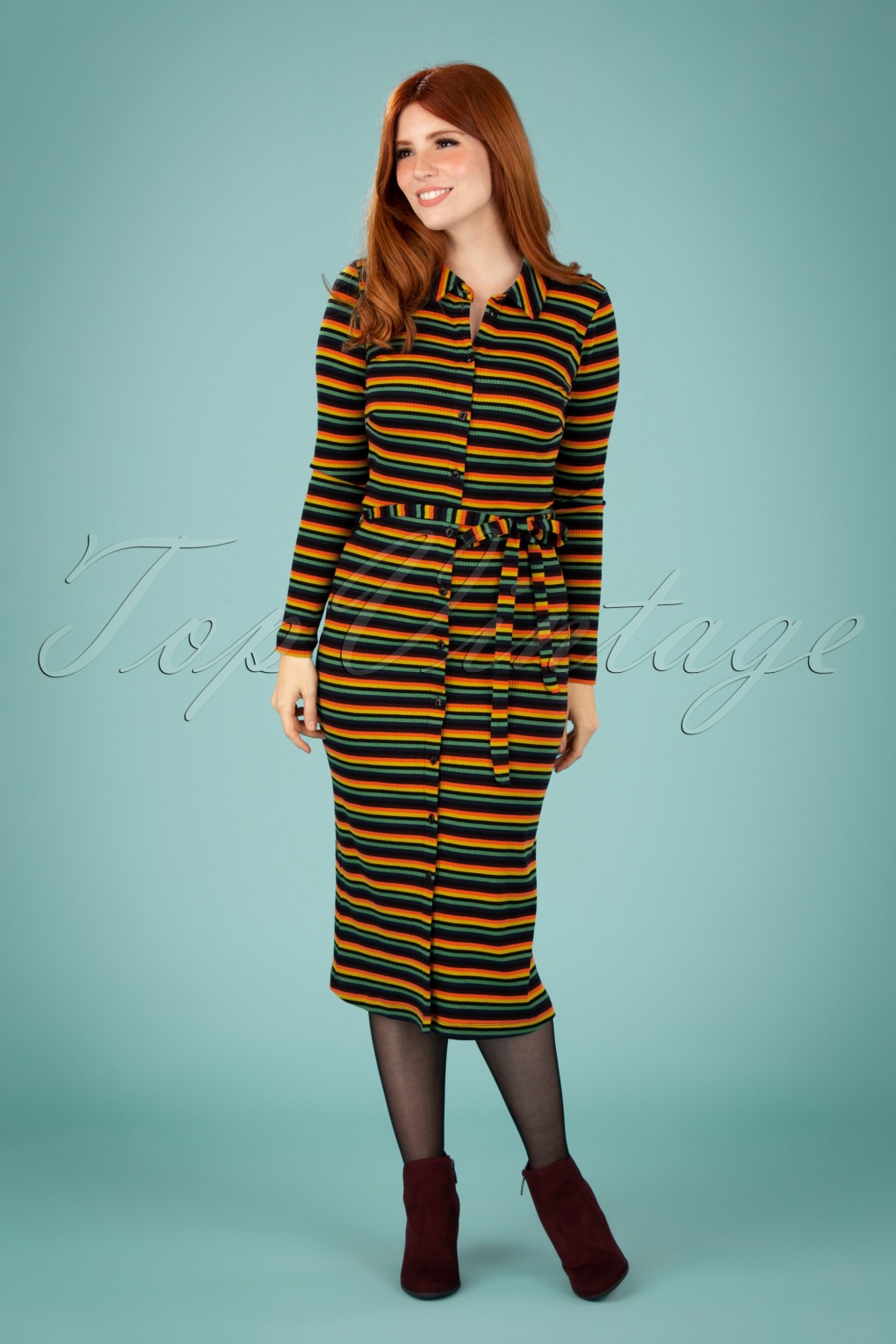 60s Rosie Jardin Stripe Slim Fit Dress in Black