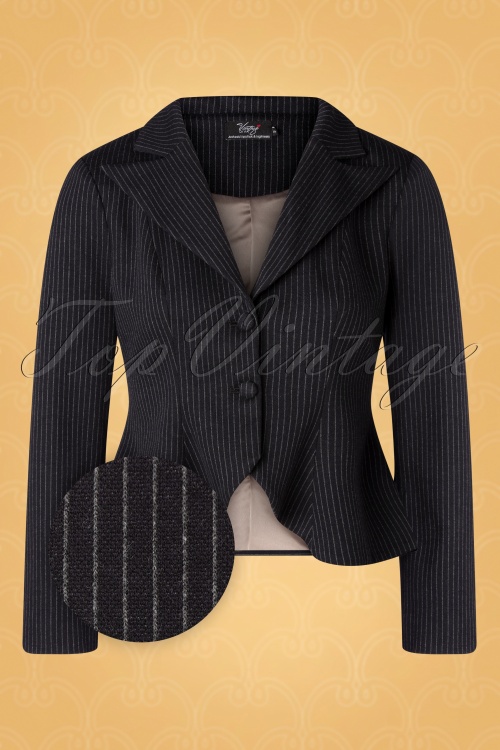 Vintage Diva  - The Vedette Pinstripe Suit Blazer in Black 2