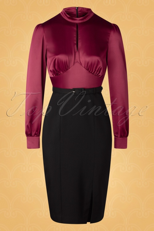 Vintage Diva  - The Evelynn Pencil Dress in Wine and Black