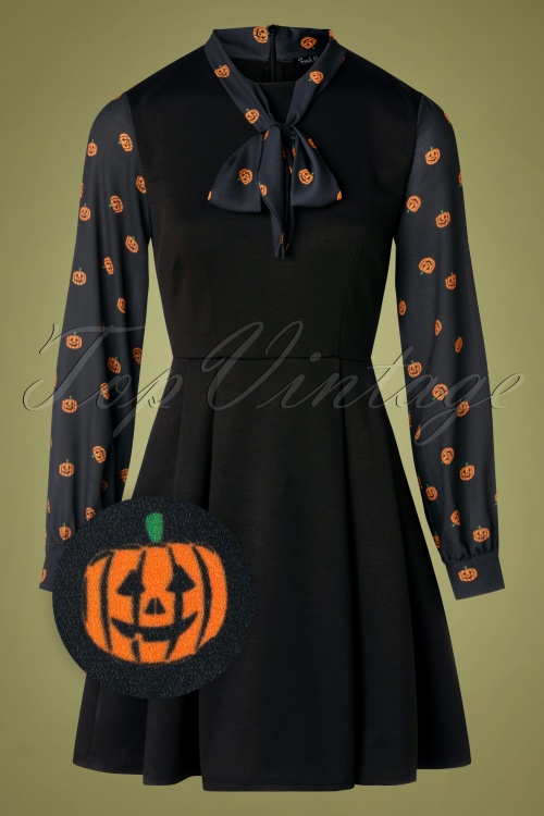Unique Vintage - 60s Smak Parlour Pumpkin She.E.O. Fit & Flare Dress in Black 2