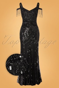 GatsbyLady - 20s Chloe Sequin Maxi Dress in Black