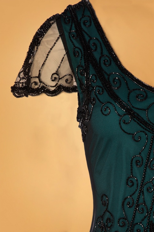 GatsbyLady - 20s Annette Fringe Flapper Dress in Teal Green 4