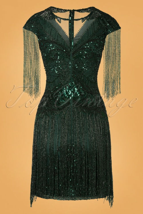 GatsbyLady - Sybill Fringe flapper jurk in donkergroen 2