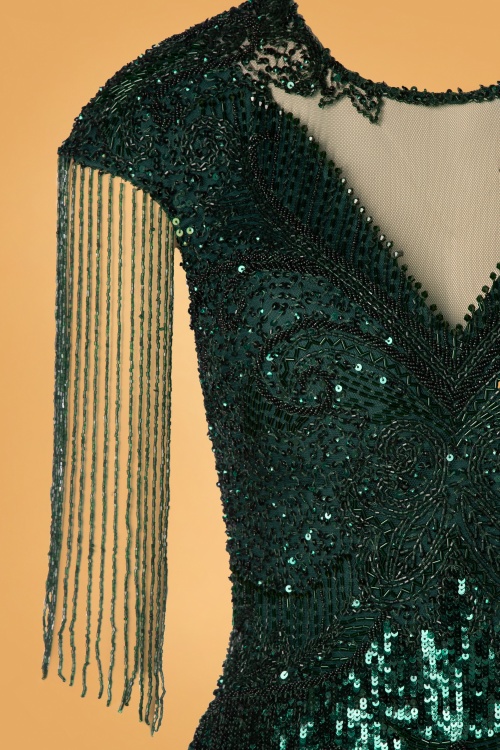 GatsbyLady - 20s Sybill Fringe Flapper Dress in Dark Green 4