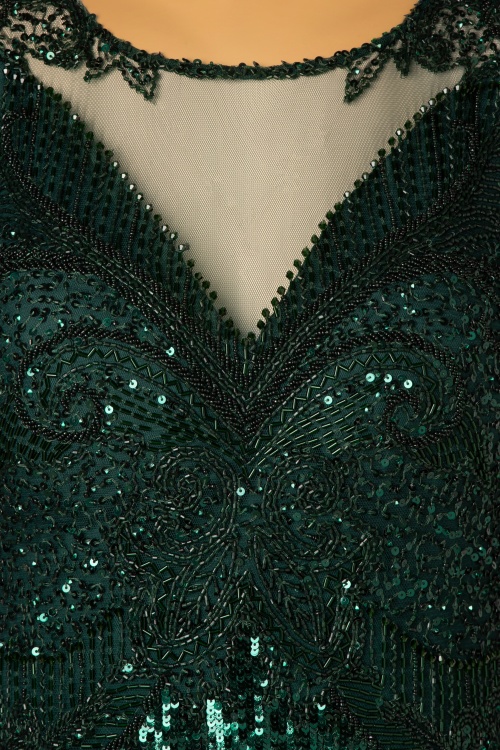 GatsbyLady - Sybill Fringe flapper jurk in donkergroen 5