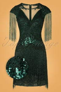 GatsbyLady - Sybill Fringe flapper jurk in donkergroen