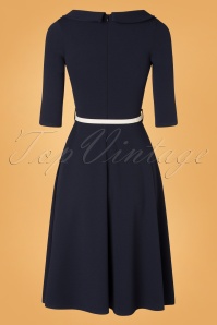 Vintage Chic for Topvintage - Beths swing jurk in donkerblauw en ivoorwit 3