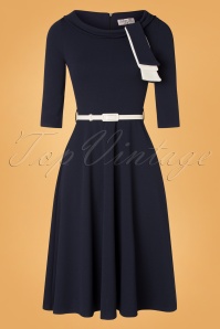 Vintage Chic for Topvintage - Beths swing jurk in donkerblauw en ivoorwit 2