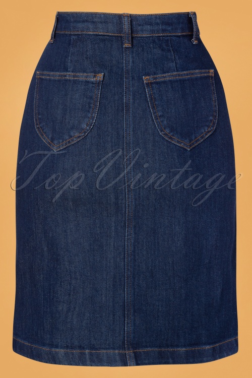 King Louie - 60s Angie Golden Denim Pocket Skirt in Indigo Blue 3