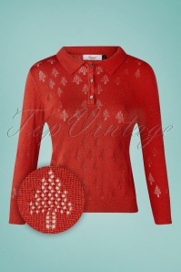 Banned Retro - 50s Merry Tree Knit Top in Red 2