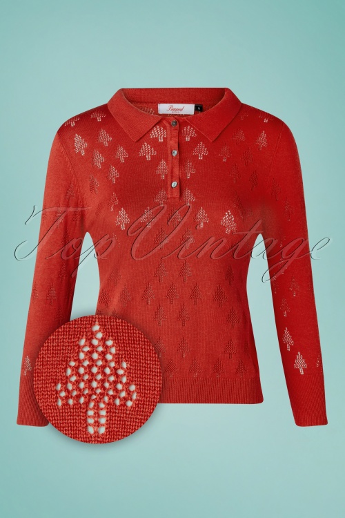 Banned Retro - 50s Merry Tree Knit Top in Red 2