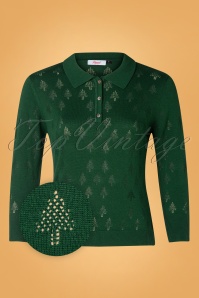 Banned Retro - 50s Merry Tree Knit Top in Green 2