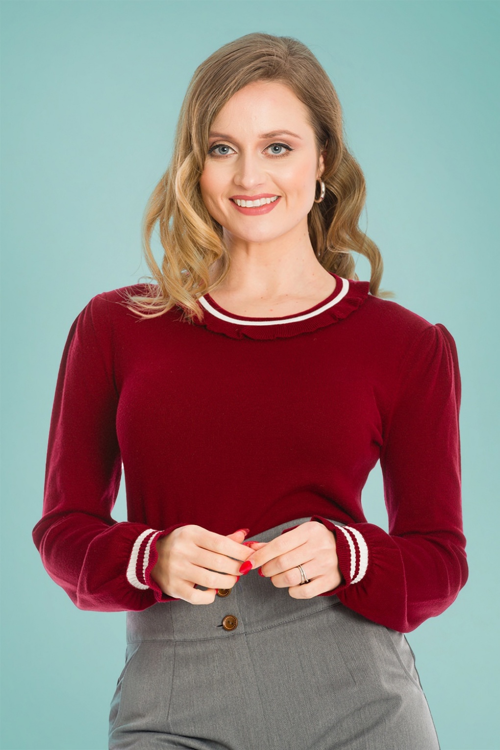 burgundy frill jumper