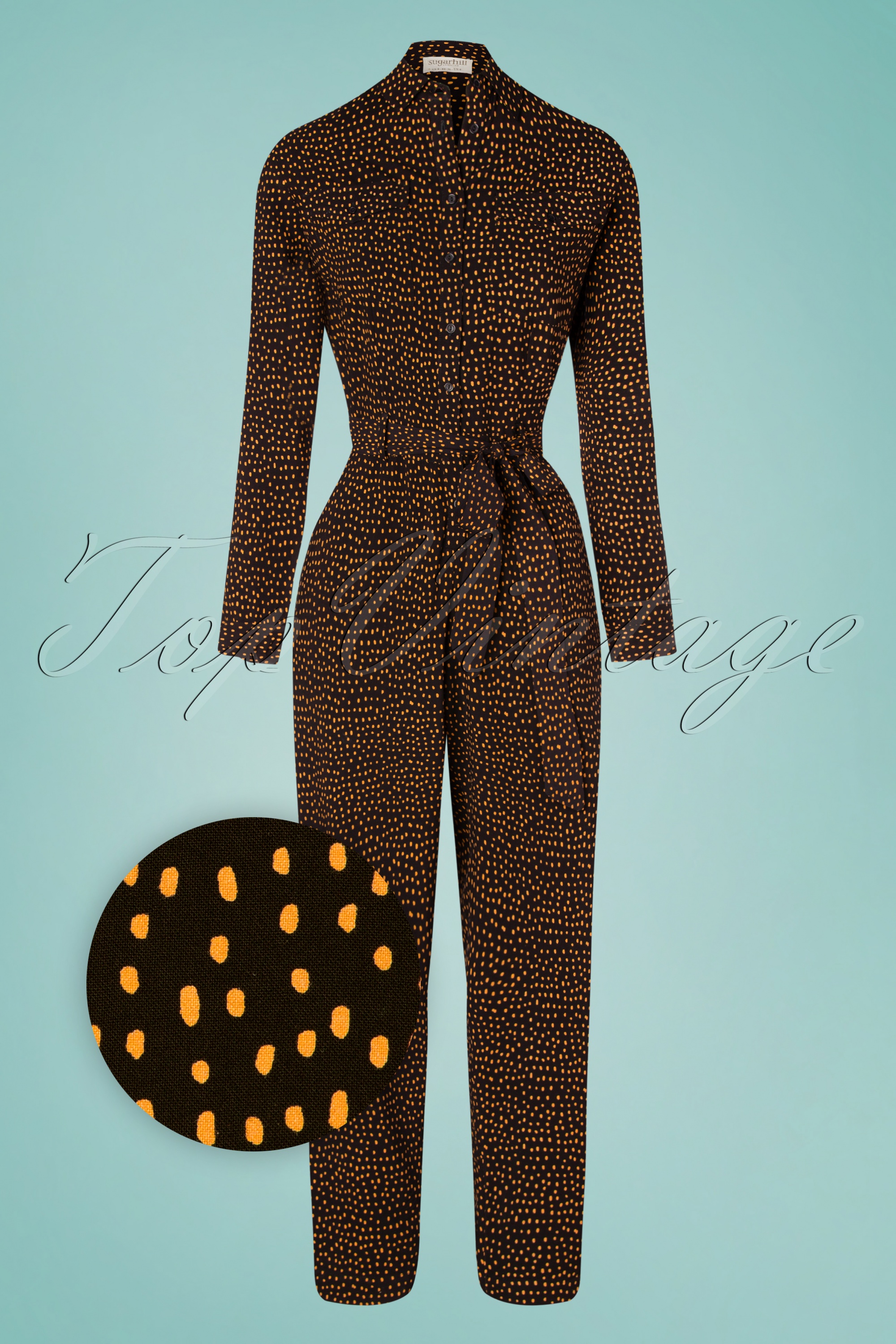 Sugarhill Brighton 70s Charlie Boilersuit in Black | Topvintage