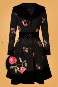 Vixen - Flo Floral Coat Années 50 en Noir