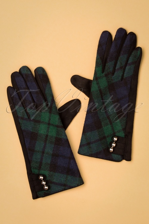 Amici - 50s Holly Tartan Gloves in Navy