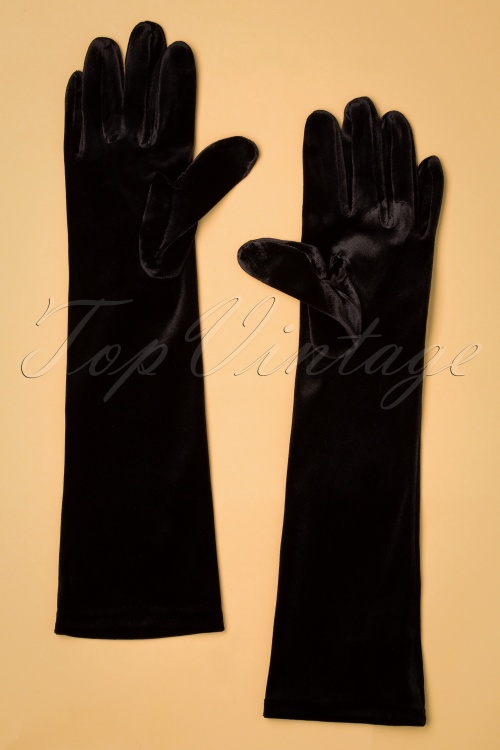 Amici - 50s Victoria Velvet Gloves in Black 2