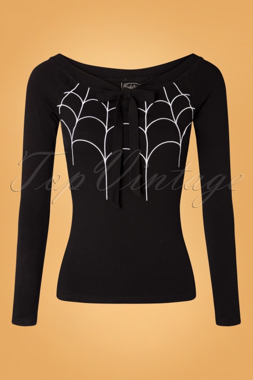 Vixen - 50s Salma Off Shoulder Spider Web Top in Black