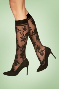 Marcmarcs - 50s Floral Knee Socks in Black 