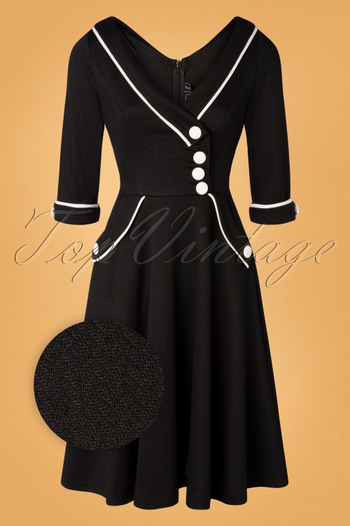 Vixen - Marica visgraat swing jurk in zwart