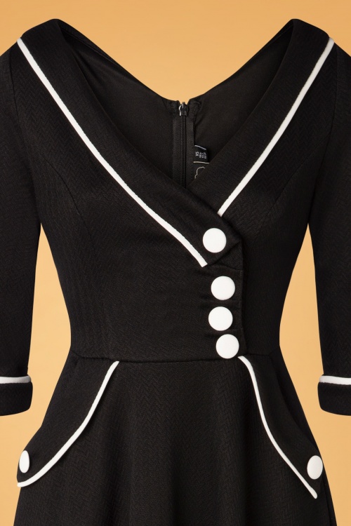 Vixen - 50s Marica Herringbone Swing Dress in Black 2