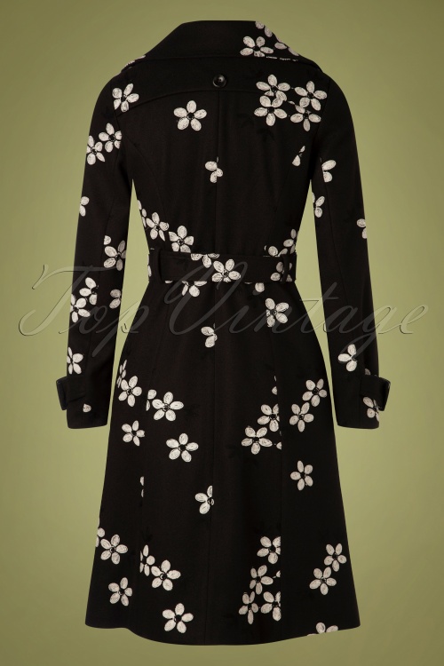 Vixen - Marjorie Floral Coat Années 60 en Noir 2