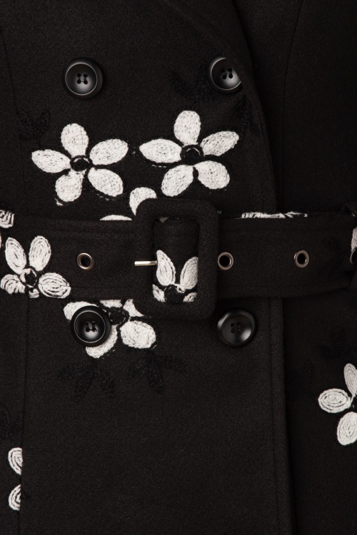 Vixen - Marjorie Floral Coat Années 60 en Noir 4