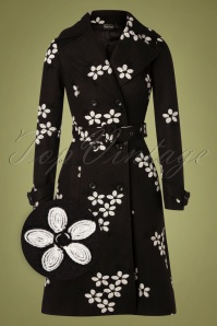 Vixen - Marjorie Floral Coat Années 60 en Noir