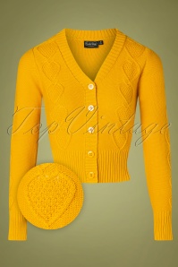 Vixen - 40s Jazmine Heart Knit Cardigan in Mustard
