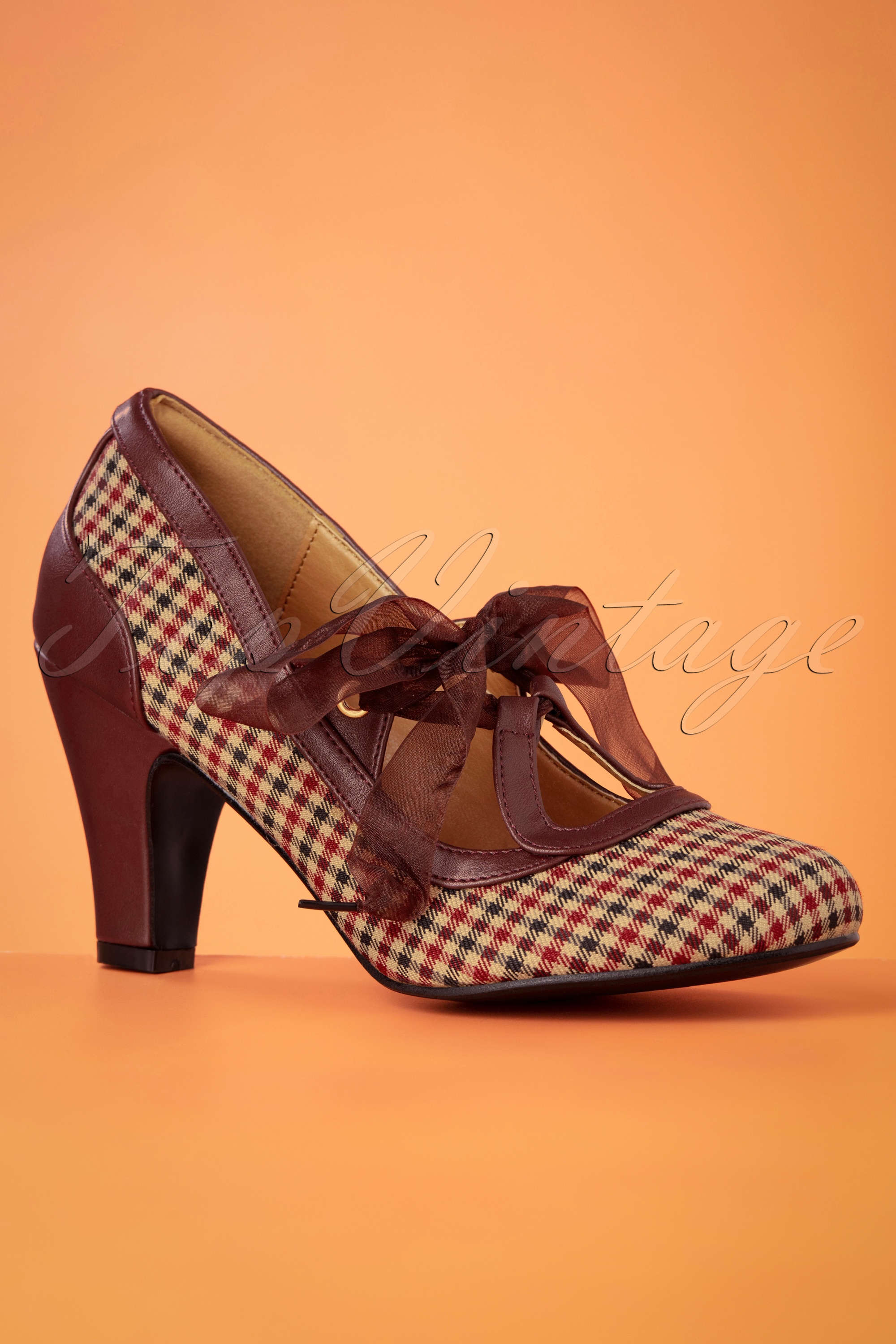 Banned Retro - Uptown Girl pumps in wijnrood en bruin