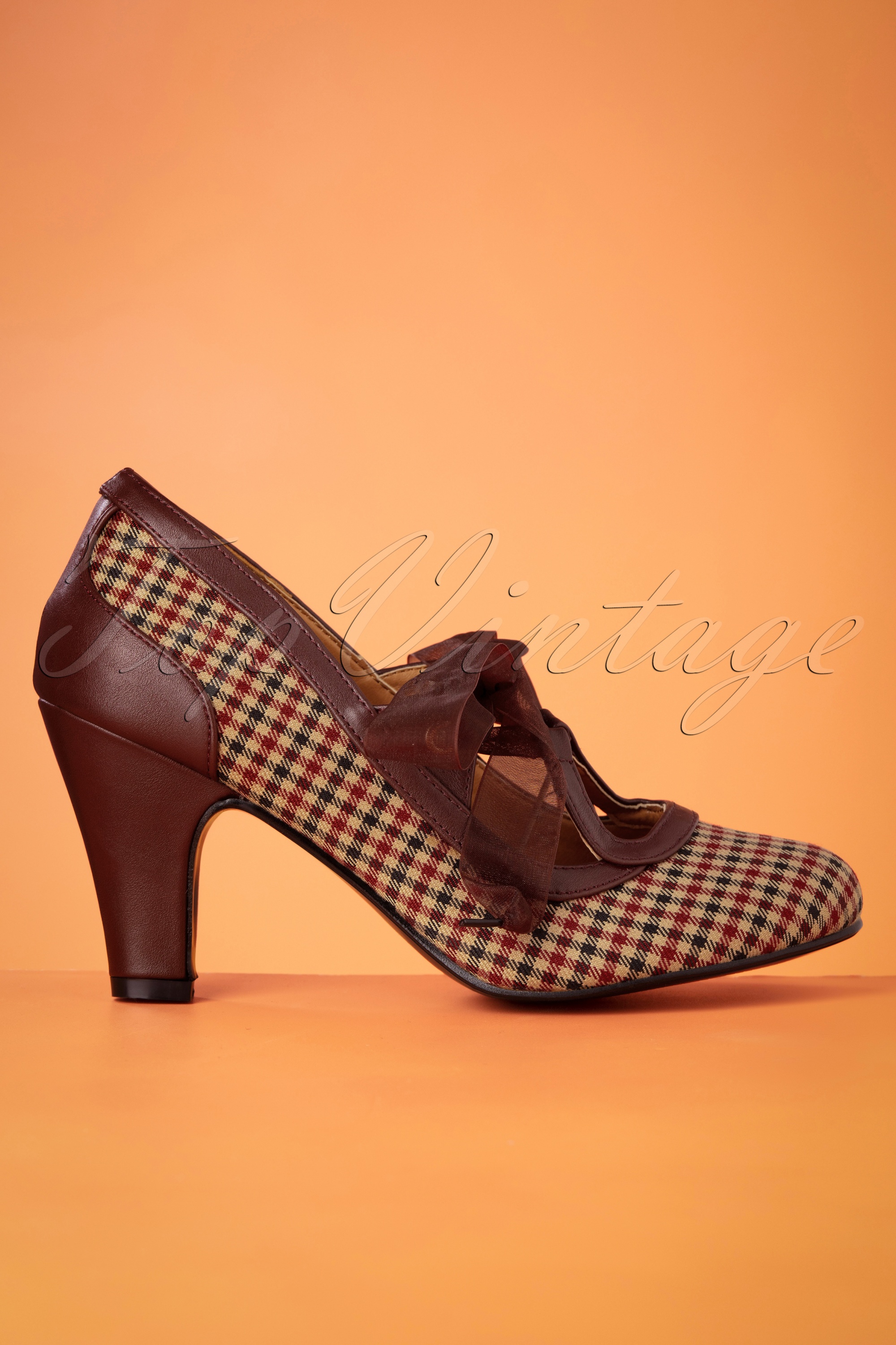 Banned Retro - Uptown Girl pumps in wijnrood en bruin 3