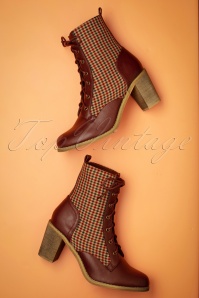Banned Retro - 60s Shake Your Bootie Gingham Ankle Booties in Wine and Brown