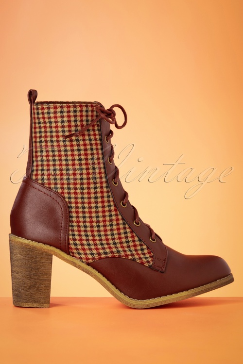 Banned Retro - 60s Shake Your Bootie Gingham Ankle Booties in Wine and Brown 3