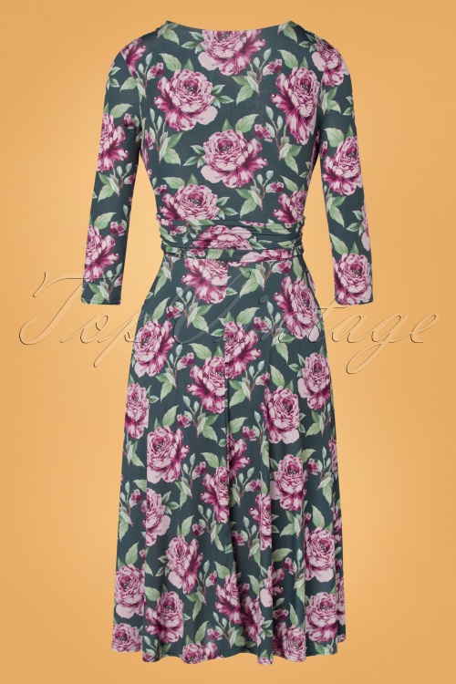 Vintage Chic for Topvintage - Caryl Floral Swing Dress Années 50 en Gris Vert 4