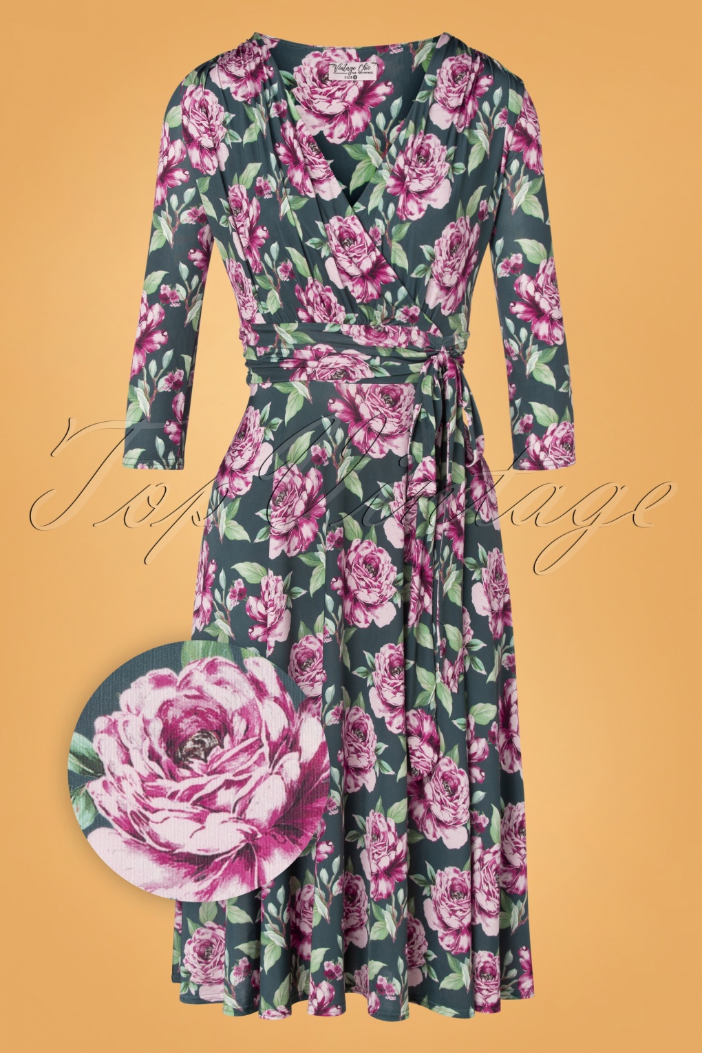 Maribel Blue Garden 50s Vintage Style Swing Dress - Plus Size