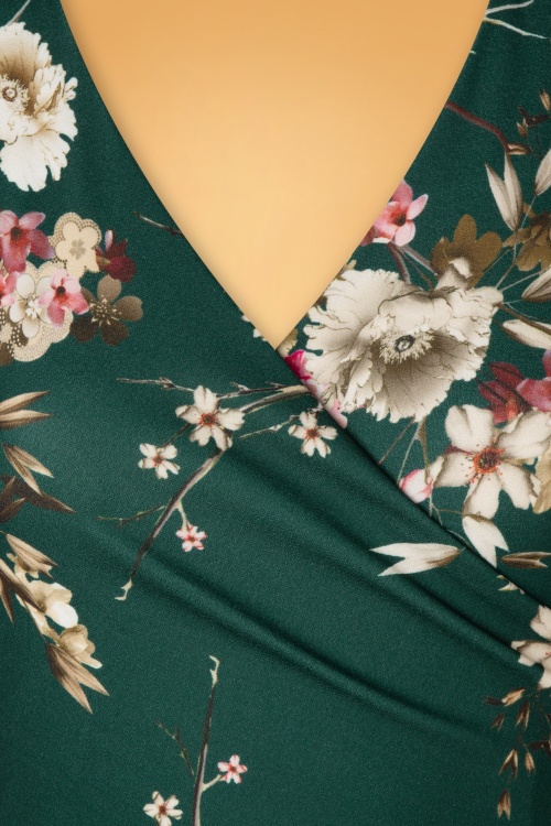 Vintage Chic for Topvintage - Vera Floral pencil jurk in donker groen 4