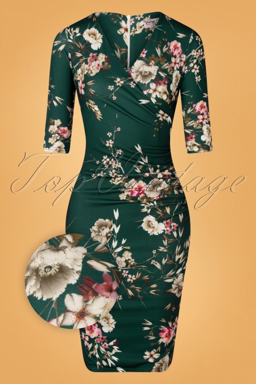 Vintage Chic for Topvintage - 50s Vera Floral Pencil Dress in Dark Green 2
