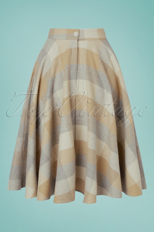 Timeless - 40s Sophie Wool Check Skirt in Beige 2