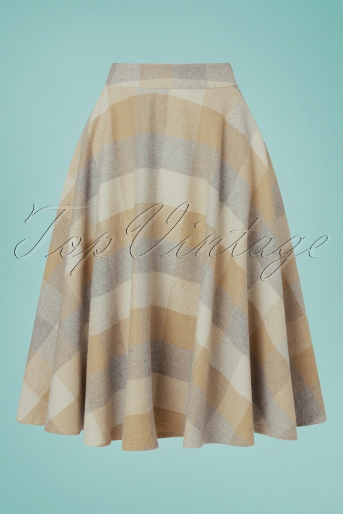 Timeless - 40s Sophie Wool Check Skirt in Beige