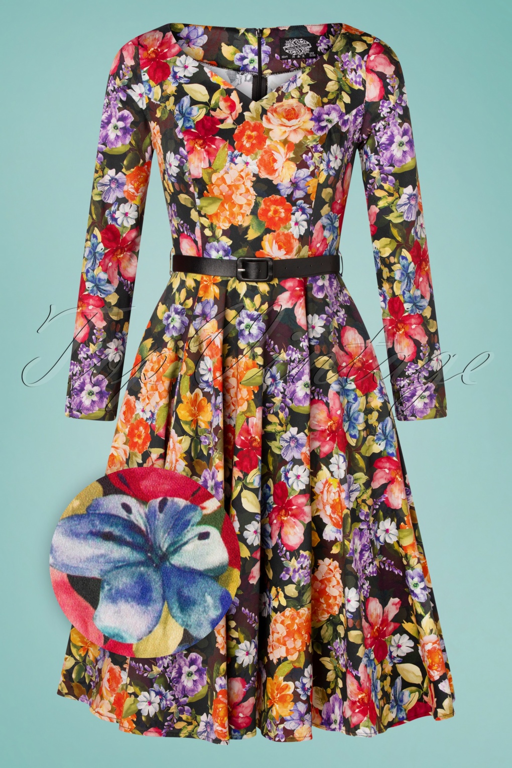 50s Sarah Floral Swing Dress in Multi