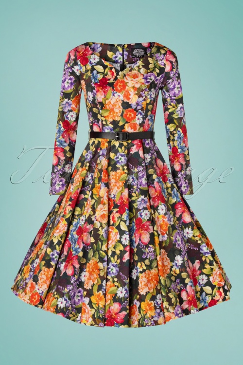 Hearts & Roses - 50s Sarah Floral Swing Dress in Multi 2