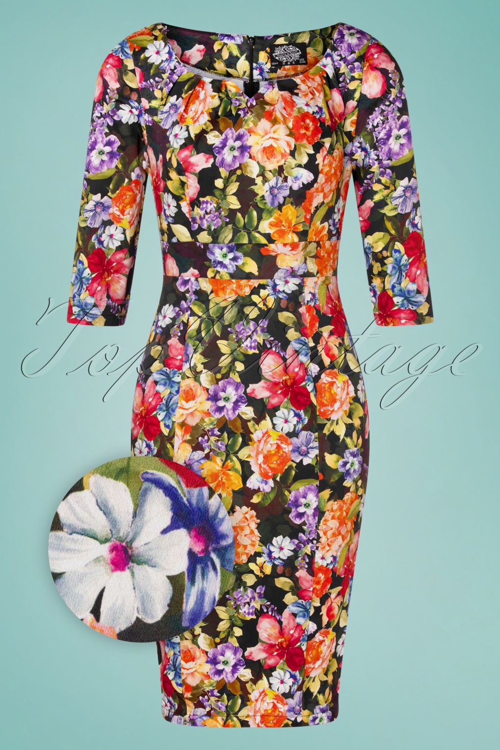 50er Sarah Floral Wiggle Kleid in Multi
