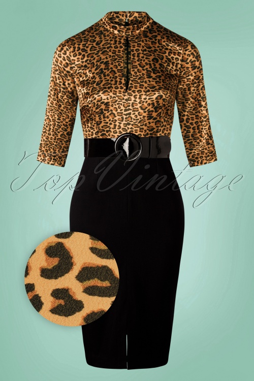 Glamour Bunny - Ivy Pencil Kleid in Leopard und Schwarz 3